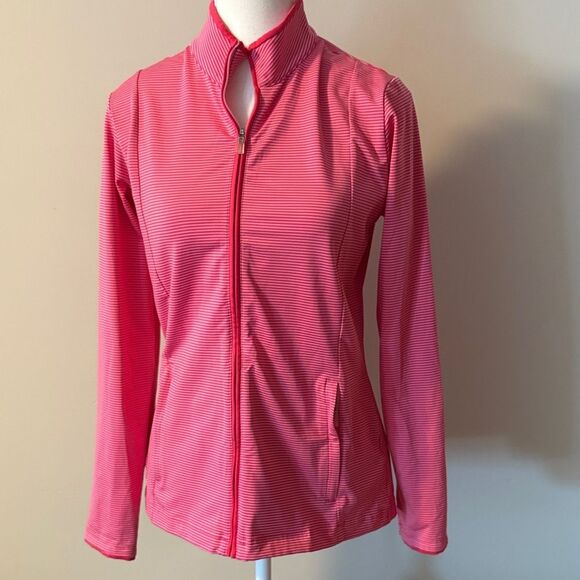 Adidas Golf Women's Pink Striped Zip up Jacket. Size Medium - Picture 1 of 7